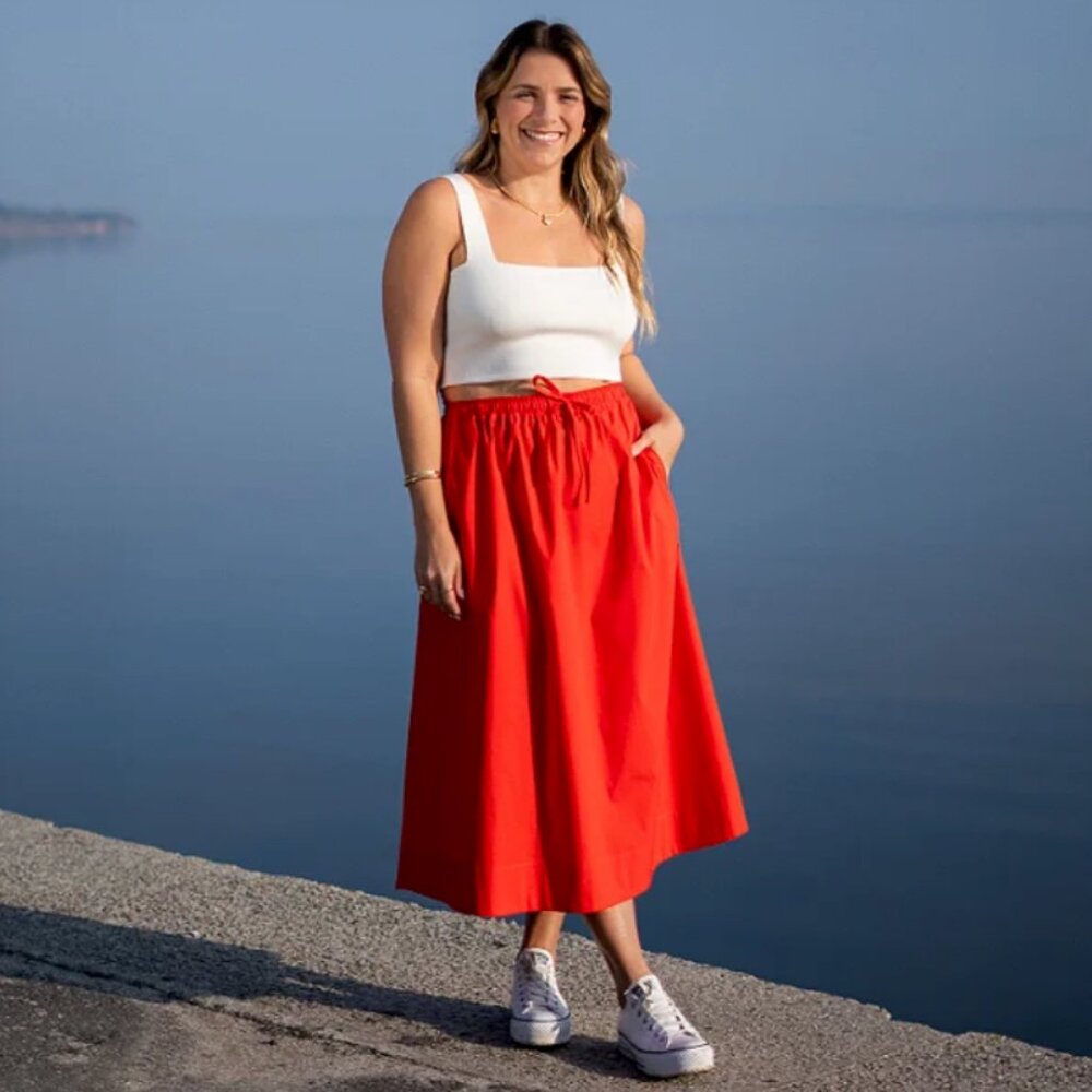 Gávia Brazilian Midi Skirt – Cotton Elastic Waist – Size Small – NWT